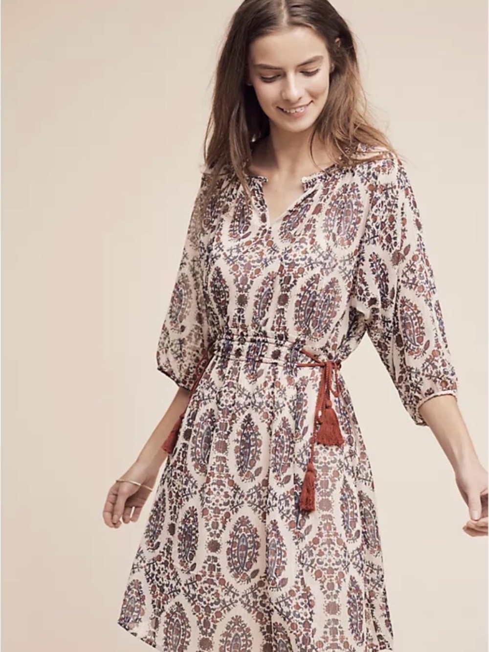 Anthropologie Floreat Sheer Peasant Paisley Chiffon Dress Size M Tensel Boho